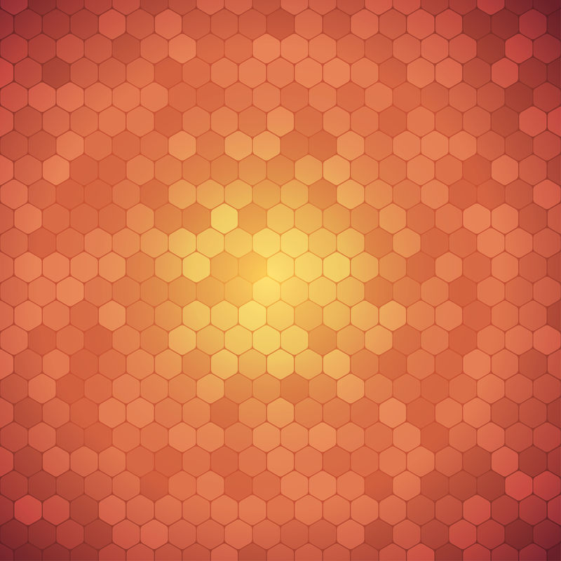 矢量抽象橙色背景与六边形形状的不透明度不同。