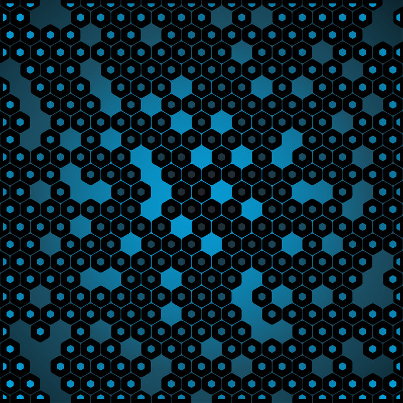 矢量抽象深蓝色渐变背景与六边形形状和孔。
