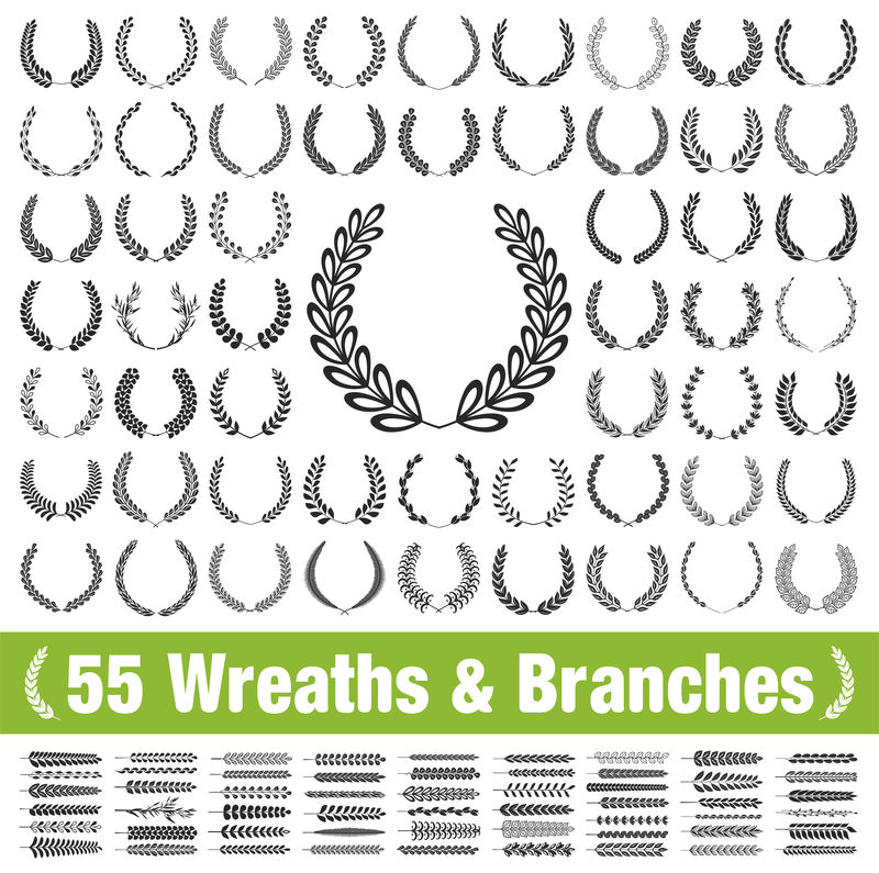 55个花环和树枝-矢量图-花环系列十七