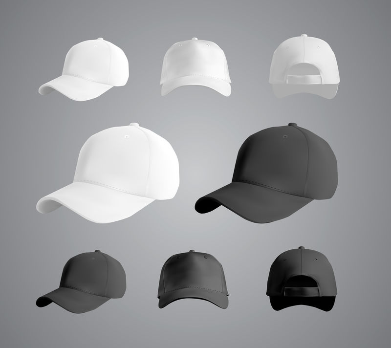 棒球帽套装-正面-侧面-背面视图-矢量EPS10插图