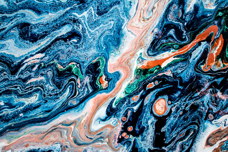 美丽的抽象背景-深蓝色混合丙烯酸漆-大理石纹理-当代艺术