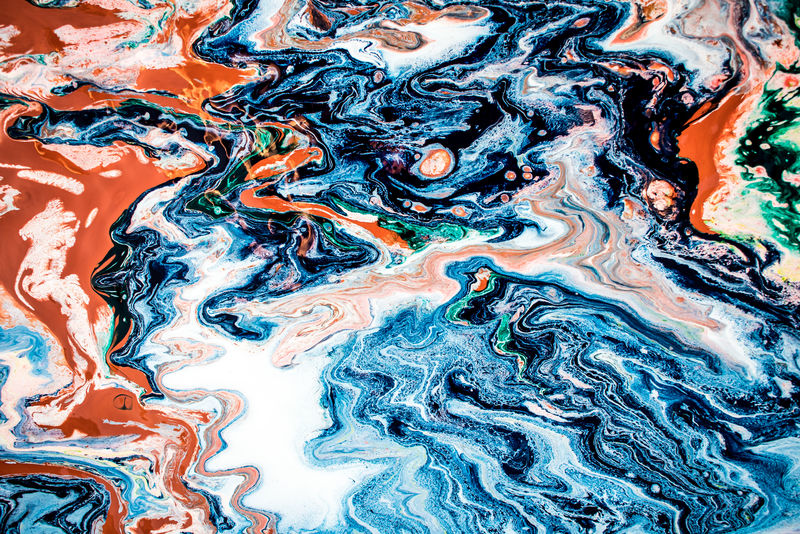 美丽的抽象背景-金和深蓝混合丙烯酸漆-大理石纹理-当代艺术
