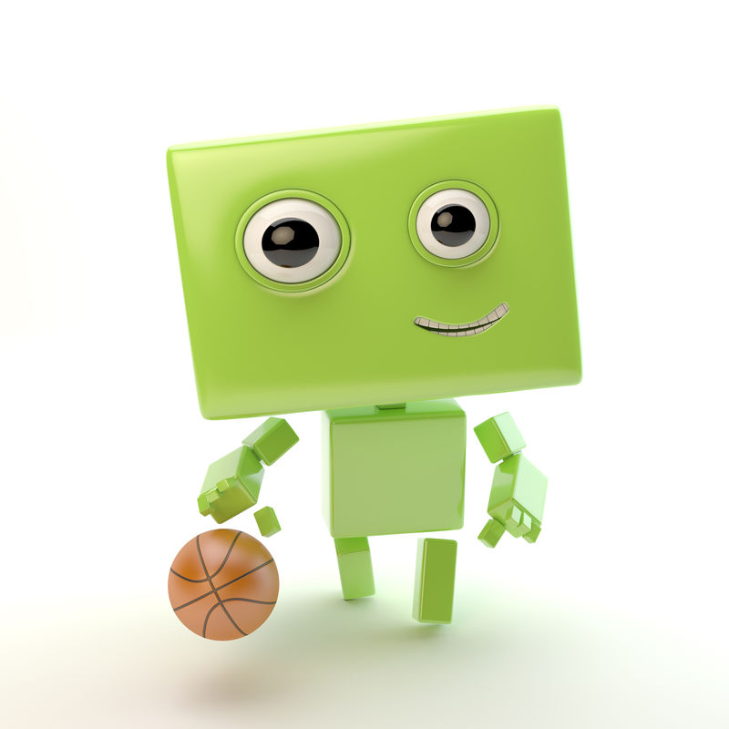 可爱的机器人玩具玩篮球/微笑的运动机器人