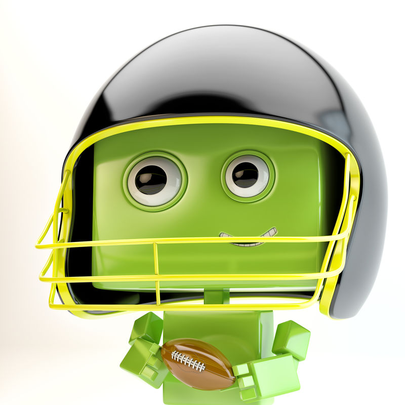 带球头盔的微笑绿色机器人玩具-3dsmax render/美国足球运动员