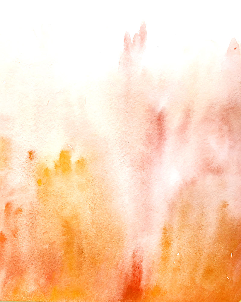 手绘水彩画-饱和橙色背景-在粗糙纹理纸和渐变框架上