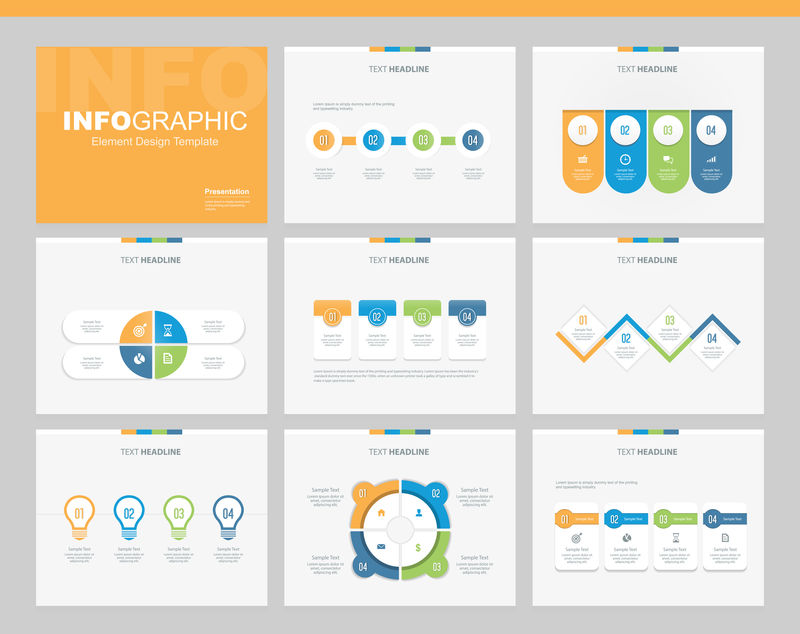 平面向量集信息图形元素设计模板-用于商业、演示、小册子、年度报告和网页设计
