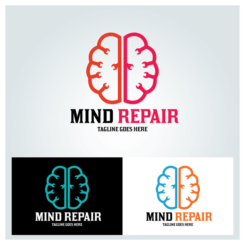 Mind Repair徽标设计模板、Mind Service徽标设计概念、矢量图