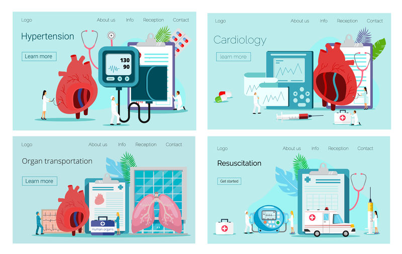 低血压和高血压病的健康概念-心脏病学-器官运输-复苏概念说明网站-应用程序-横幅