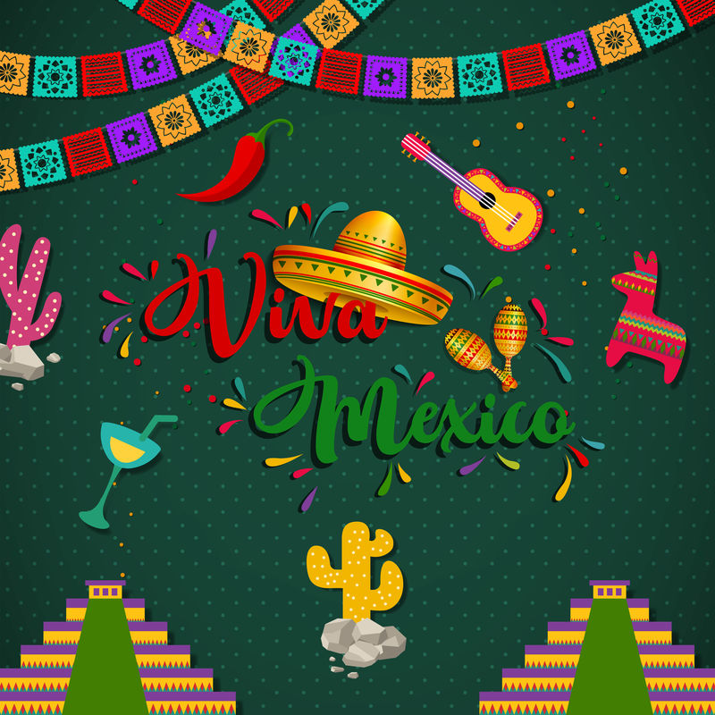 Viva Mexico Cinco de Mayo无缝图案-矢量图解