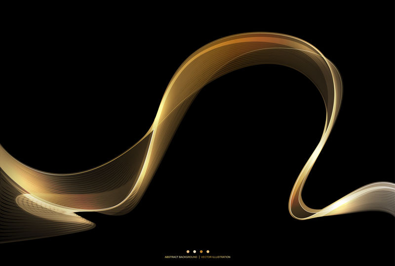 深色背景上抽象闪亮的金色波浪条纹-设计模板的设计元素-矢量插图