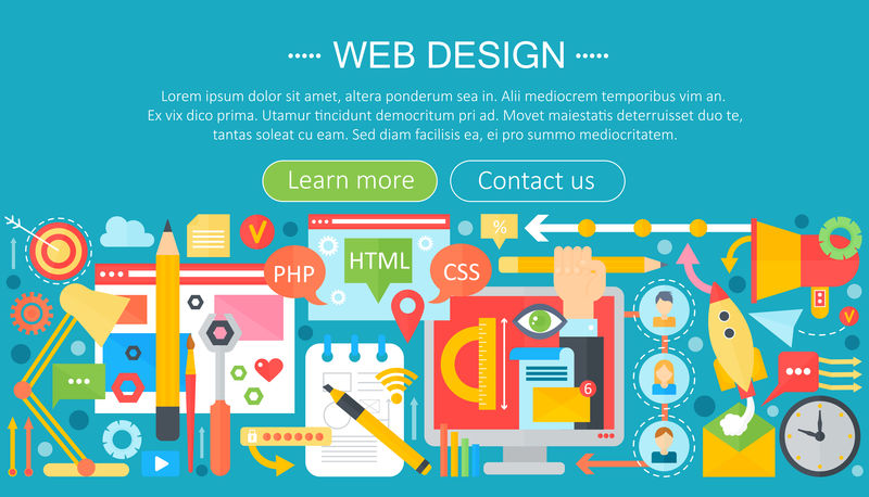 网页设计平面概念。编程应用程序信息图形模板标题设计。矢量图。