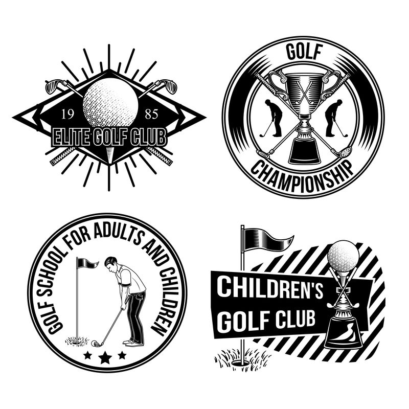 一套高尔夫标志、标签、徽章、标志。白色隔离。