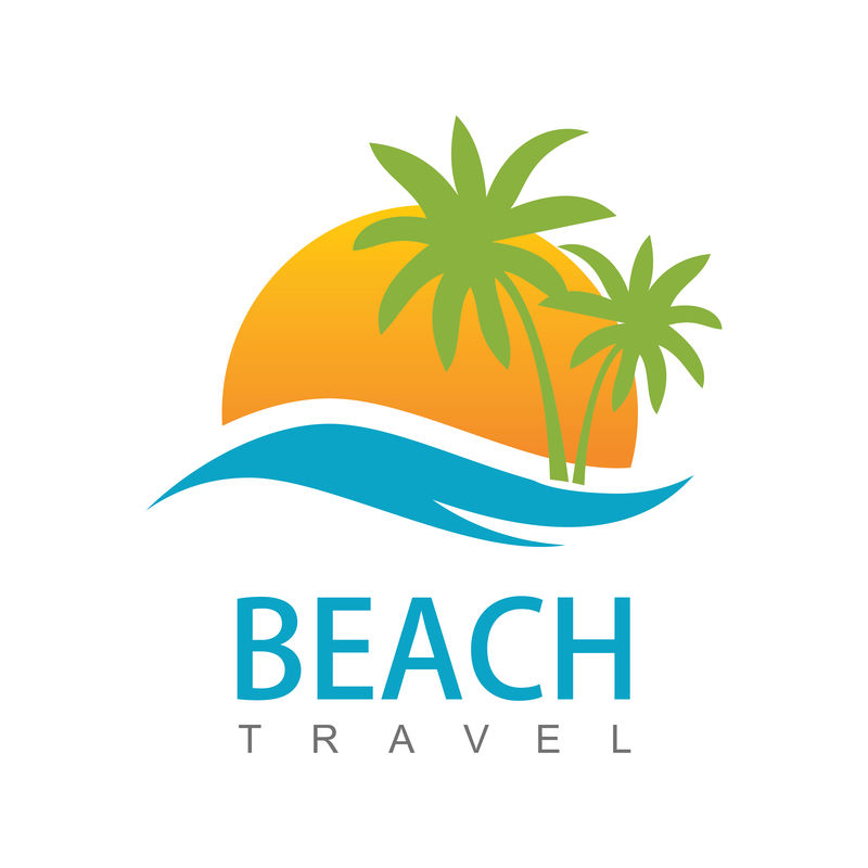 海滩度假标志设计-暑假矢量设计