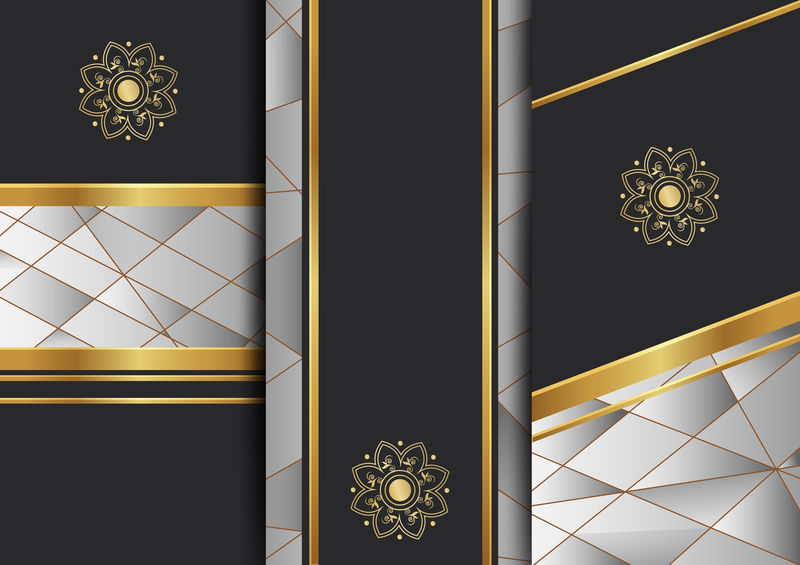 抽象几何花卉艺术装饰金背景模板菜单卡，邀请设计