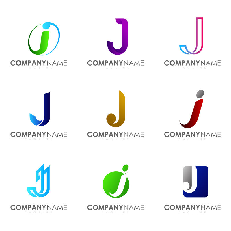 一套现代字母标志设计字母J。