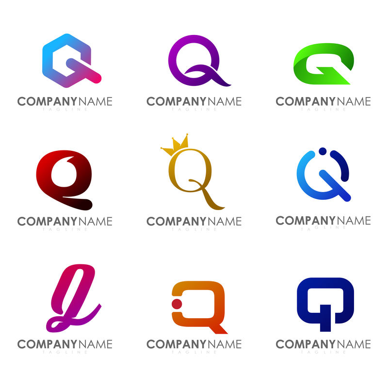 一套现代字母标志设计字母Q。