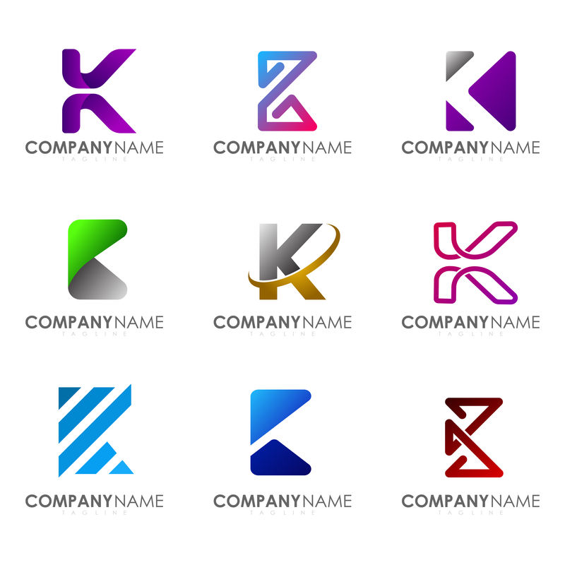 一套现代字母标志设计字母K。