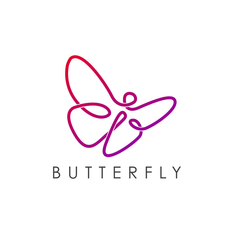 简单优雅的单线蝴蝶标志设计。