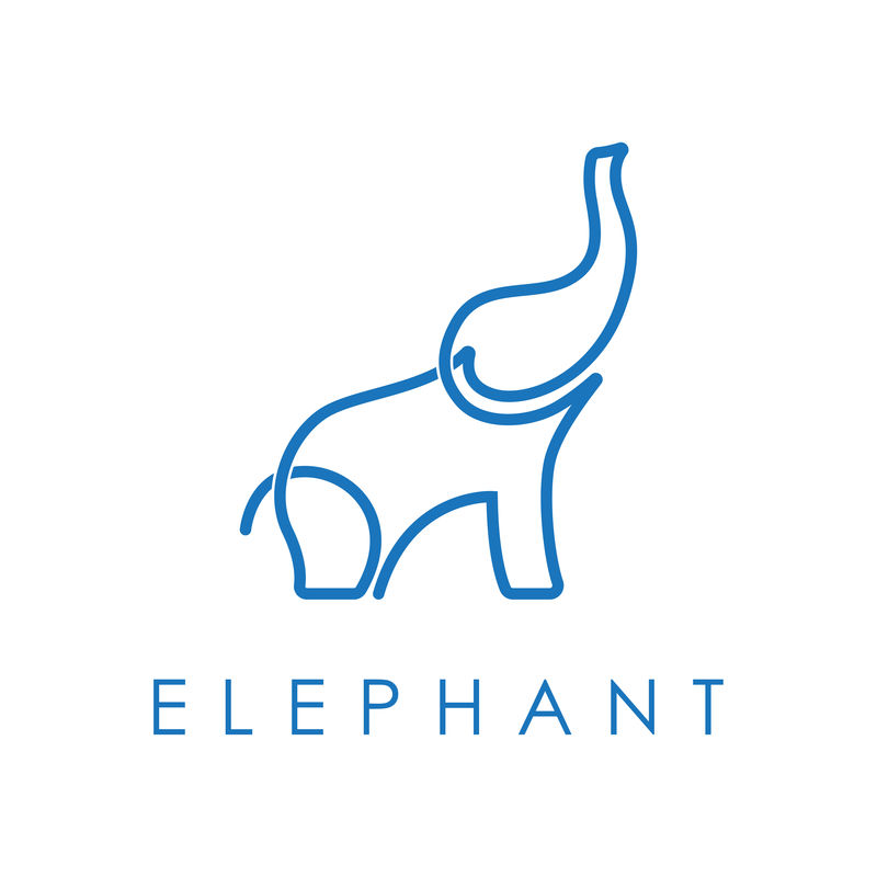 简单优雅的单线大象标志设计。