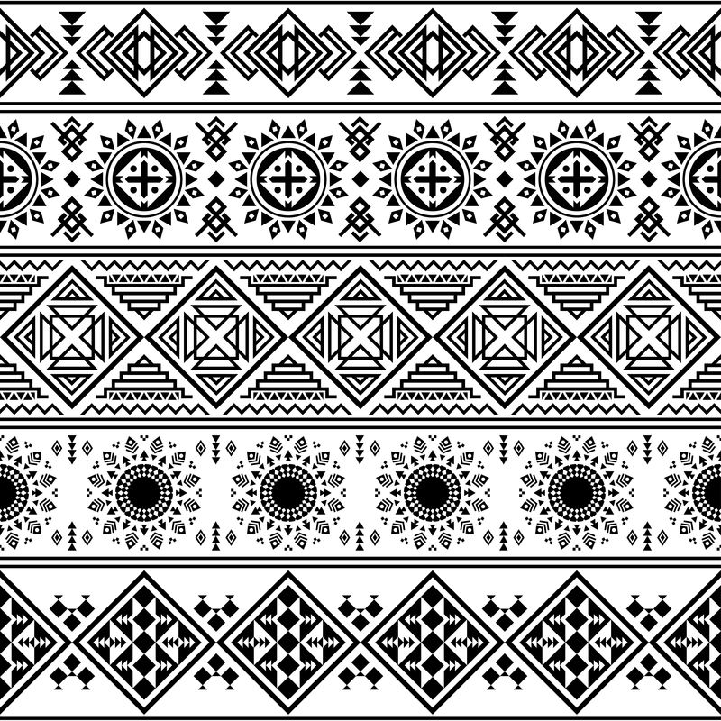 伊卡特几何部落模式-部落插图设计矢量-印加背景阿兹特克族无缝图案