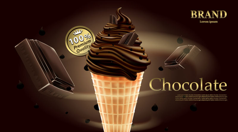 美味的巧克力冰激凌-褐色背景下的夏季奶油巧克力-矢量图