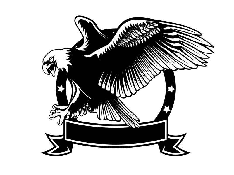 独立于白色插图上的鹰徽-美国鹰-象征自由和独立的鸟-猎鹰的复古彩色标志