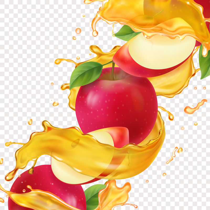 苹果鲜汁写实插图维生素甜液流动和红苹果片