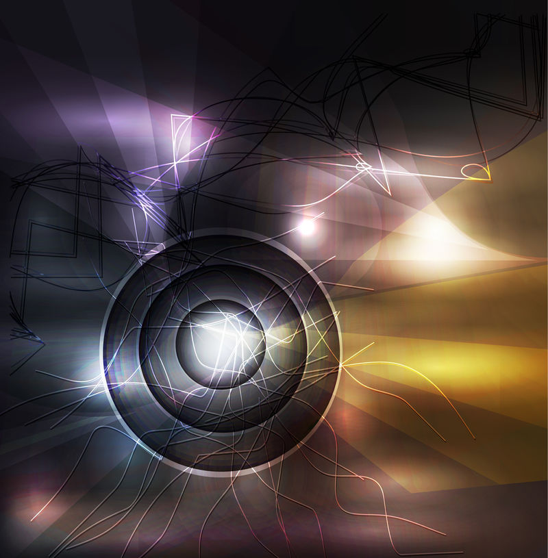 一个抽象的彩色背景上的三角测量与闪烁的圆圈和光泽-辉煌的圆形隧道-数字插图