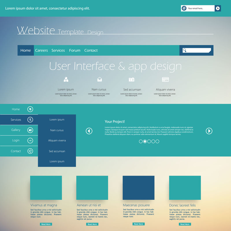平面网页设计-元素-按钮-图标-网站模板