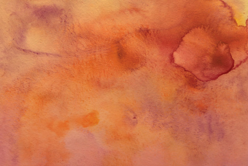 橙色水彩画背景与飞溅-手工抽象水彩纹理