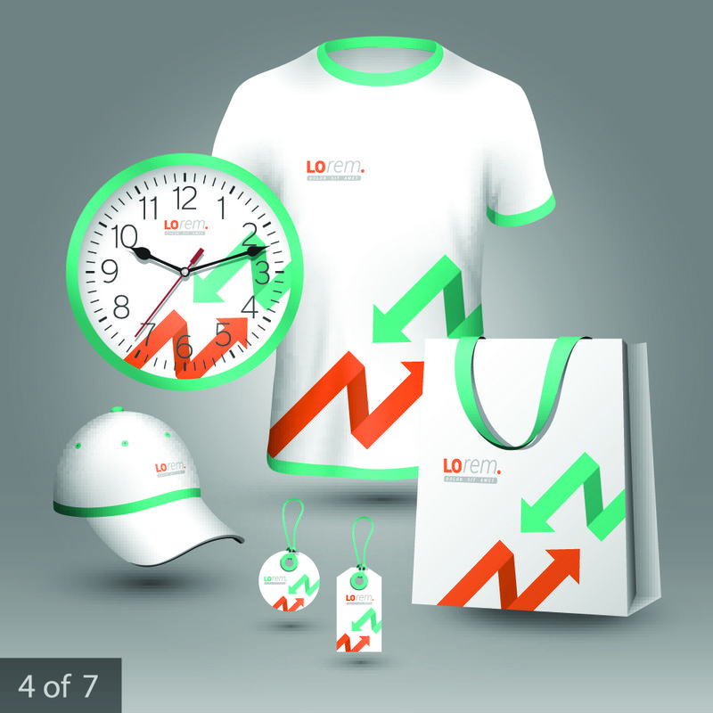 白色促销纪念品设计-以企业身份与红色和绿色箭头-文具套装