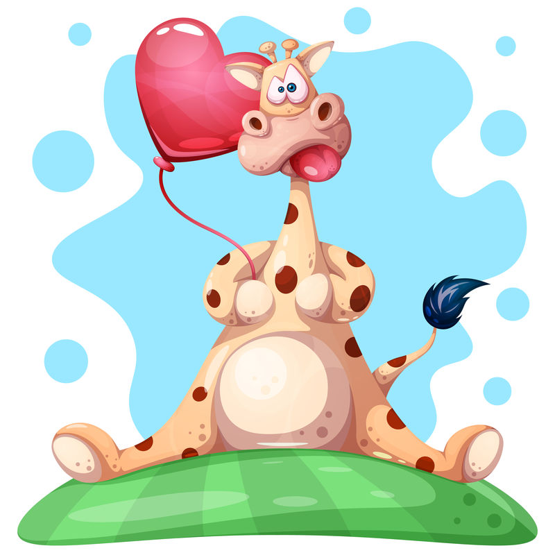 可爱，有趣的长颈鹿与心脏气球。