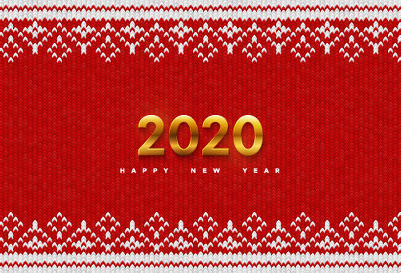 2020年新年快乐-红色针织背景上金色金属数字2020的假日矢量插图-现实的迹象-传统装饰的纱织物-节日海报或横幅设计