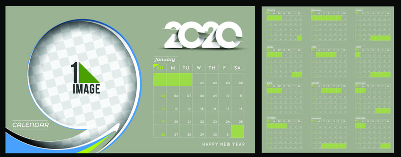 2020新年快乐日历-新年假期设计元素