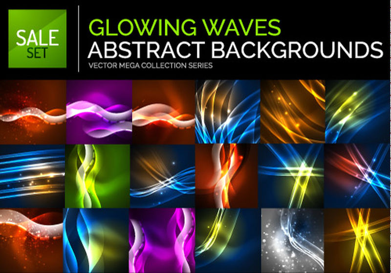 大量霓虹灯发光的波浪-未来的黑暗空间概念与闪亮的波浪形状
