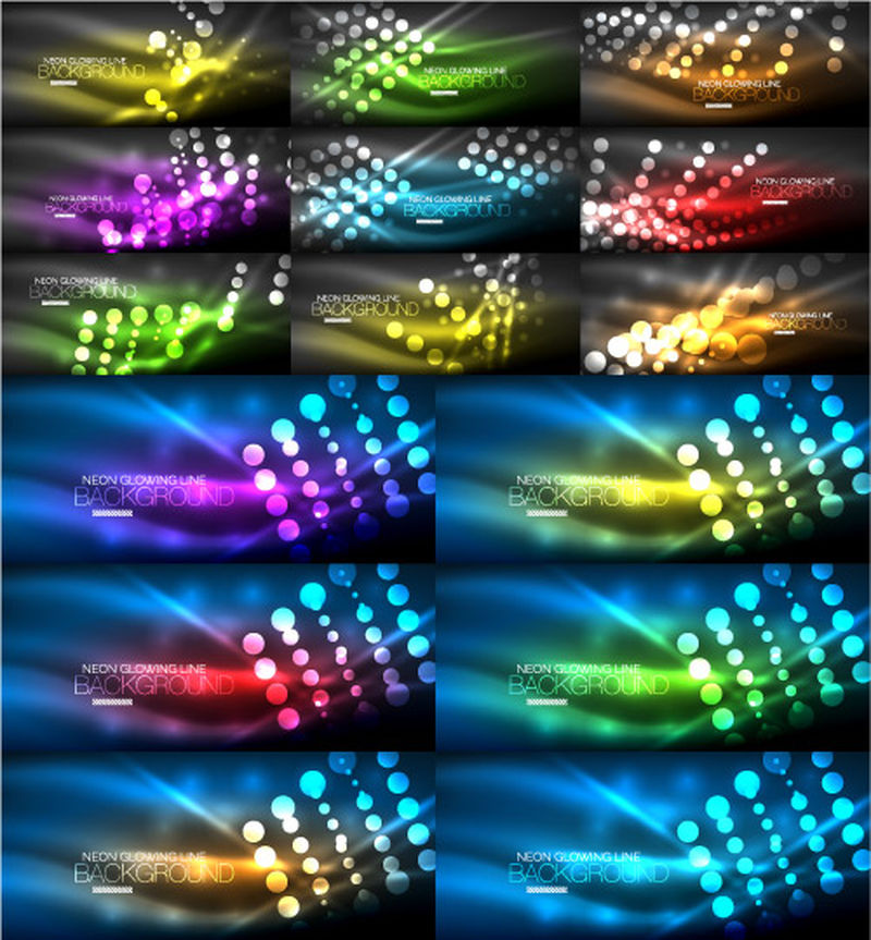 霓虹灯灯光抽象背景集合-超大能量魔法概念背景集-矢量图解