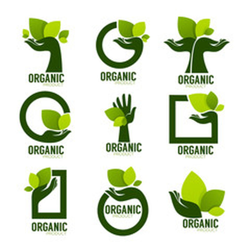 自然产品标识集、生态标志及标识、人手、绿色植物