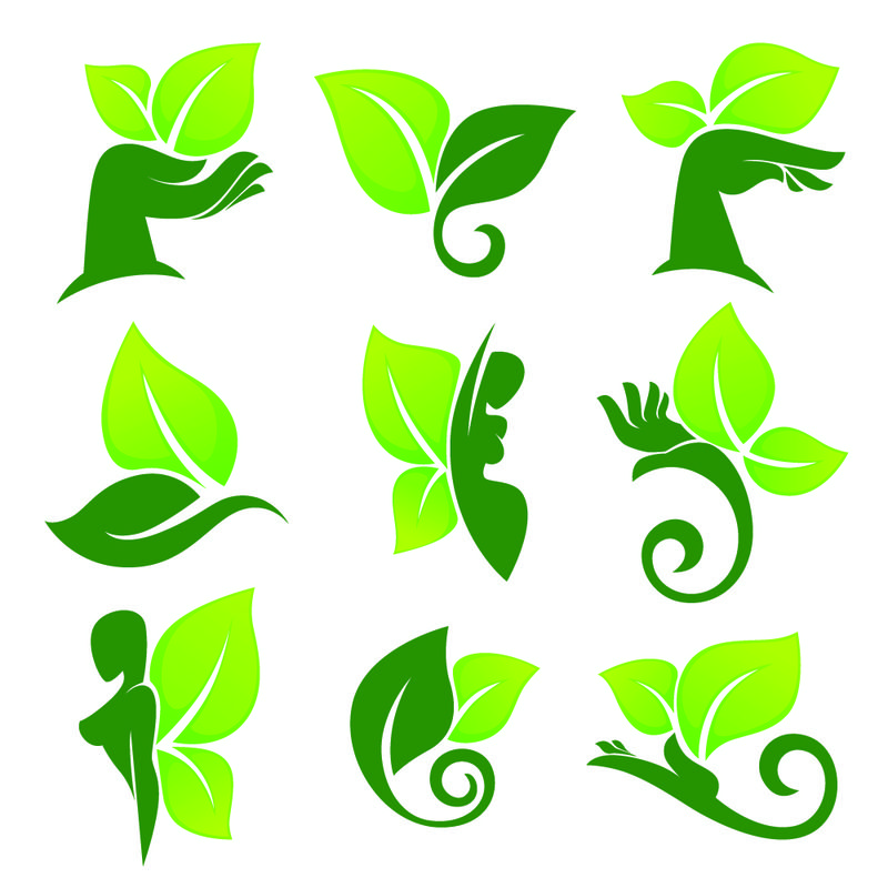绿叶-手和女人的身体-你的生态标志和符号的矢量集合