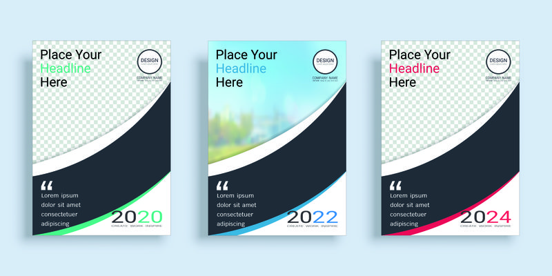 A4版面的海报封面设计模板-带照片背景空间-包括3种颜色-用于年度报告、建议书、公文包、小册子、传单、小册子、目录、杂志、小册子