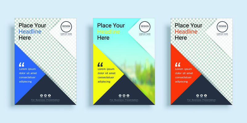 A4版面的海报封面设计模板-带照片背景空间-包括3种颜色-用于年度报告、建议书、公文包、小册子、传单、小册子、目录、杂志、小册子