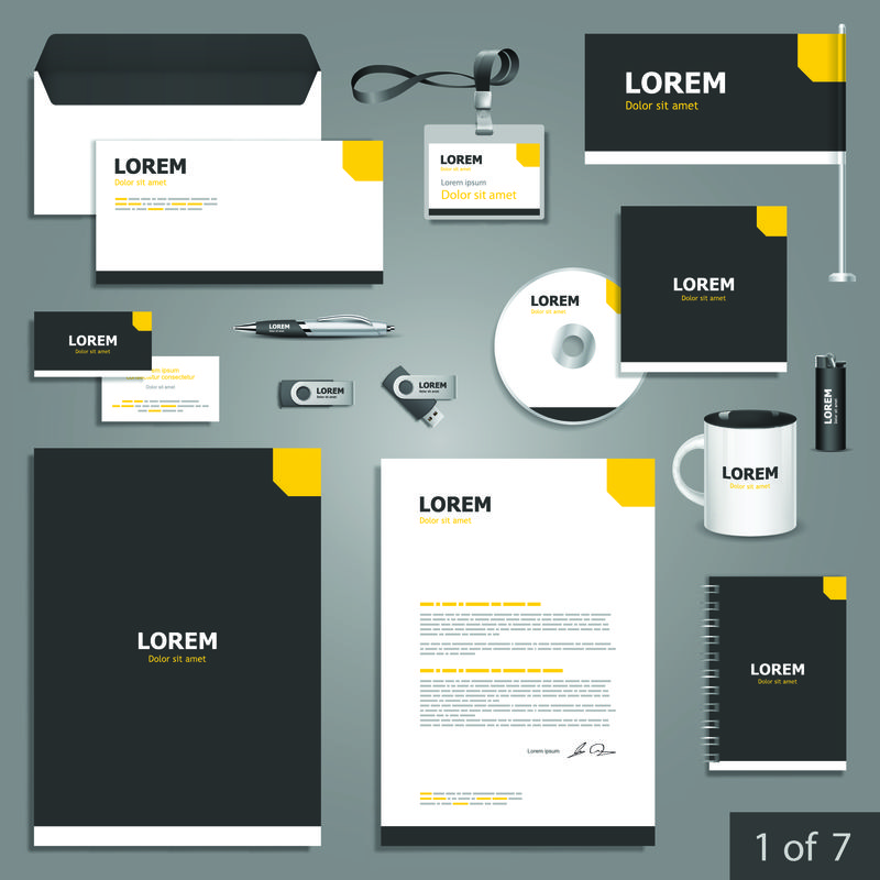 经典的文具模板设计-黄色方形元素-商业文件