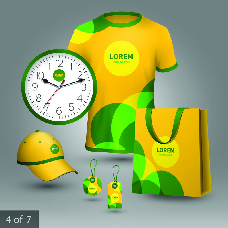 黄色促销纪念品设计为绿色圆圈公司-文具的要素