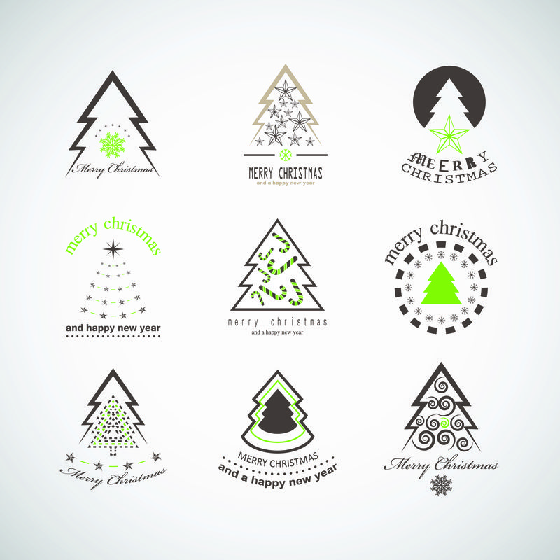 圣诞树图标集-白色背景上的隔离-矢量插图-平面设计可编辑你的设计