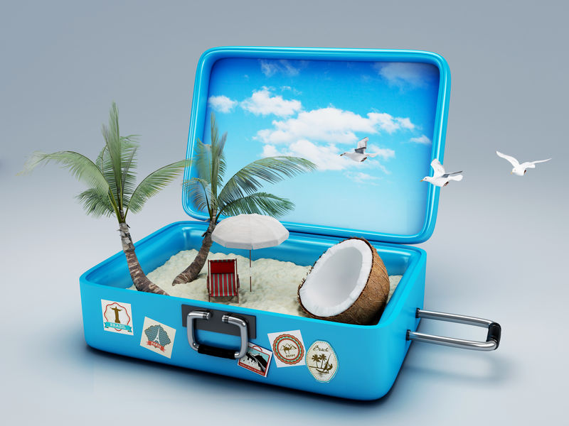 旅行手提箱。海滩度假