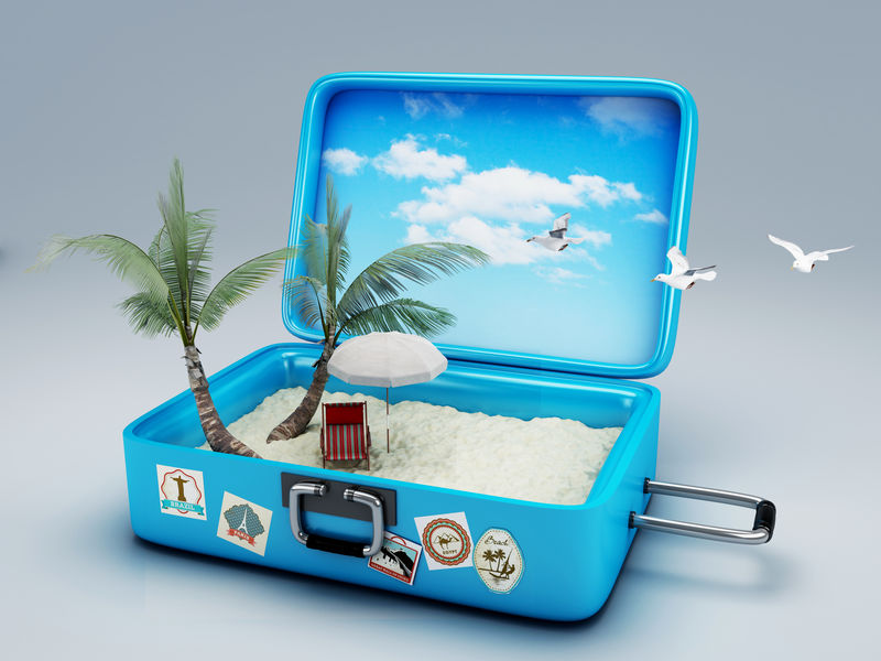 旅行手提箱。海滩度假