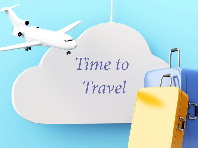 3D飞机和行李箱。旅游度假理念