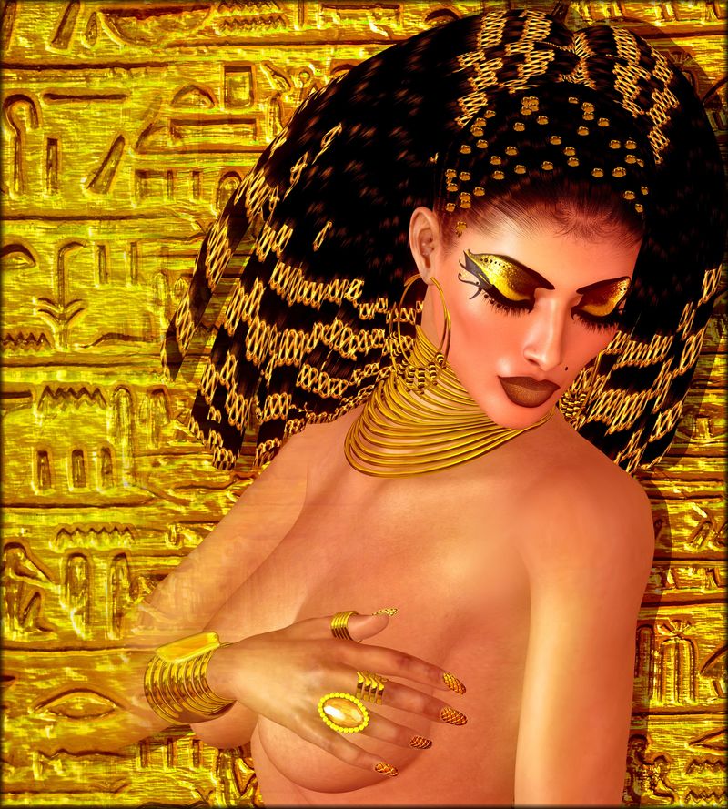 埃及辫子、珠子、美丽和黄金都被包裹在这一数字艺术幻想场景中。