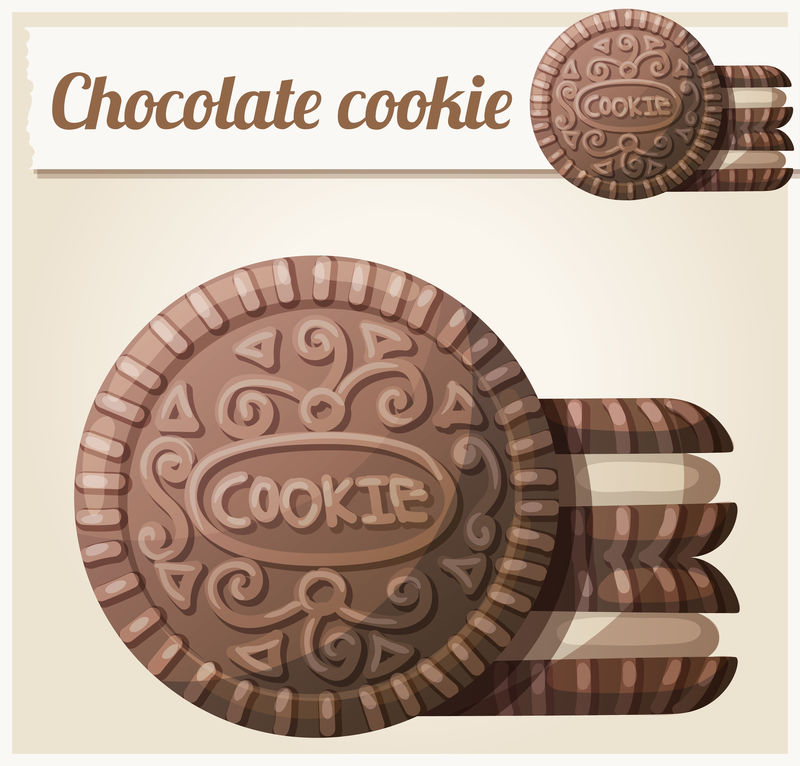 巧克力饼干2。详细矢量图标。烹饪用的一系列食物和配料。