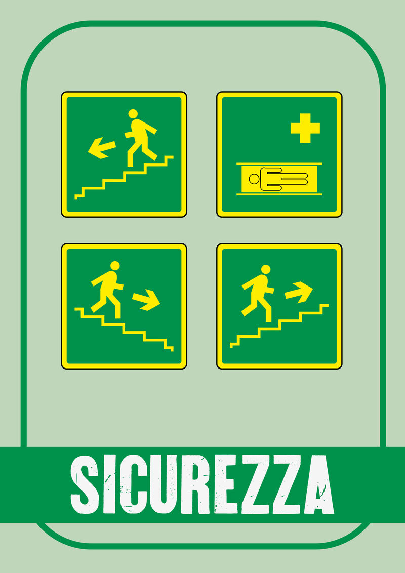安全标志：紧急出口楼梯方向