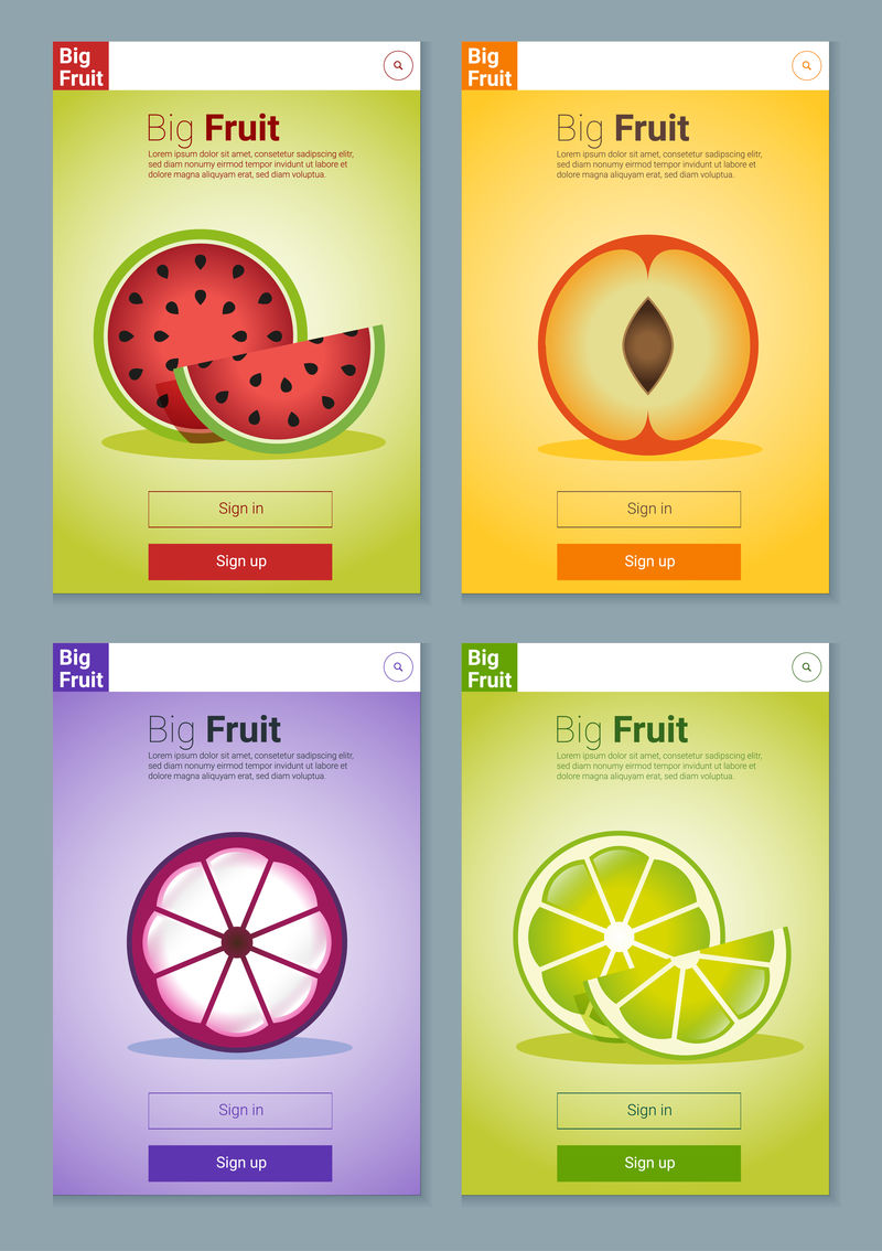 应用程序设计、矢量、插图的彩色水果横幅